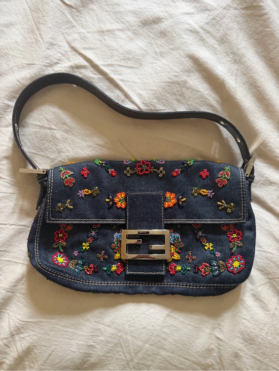 Fendi Handbags - ✨NEVER USED ! Fendi Navy Denim Embroidered Shoulder Bag with Multicolor Beading